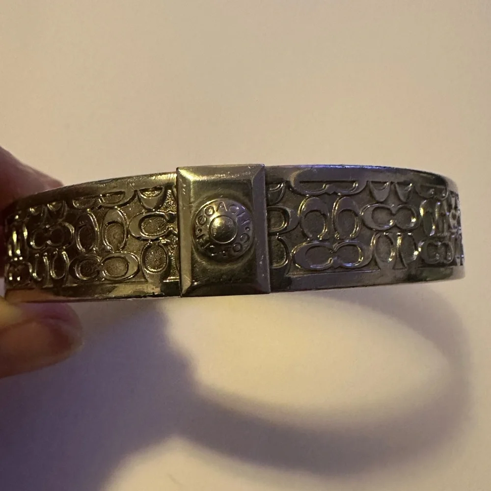 Coach Monogram Signature C Silver Tone Bangle‎ Bracelet